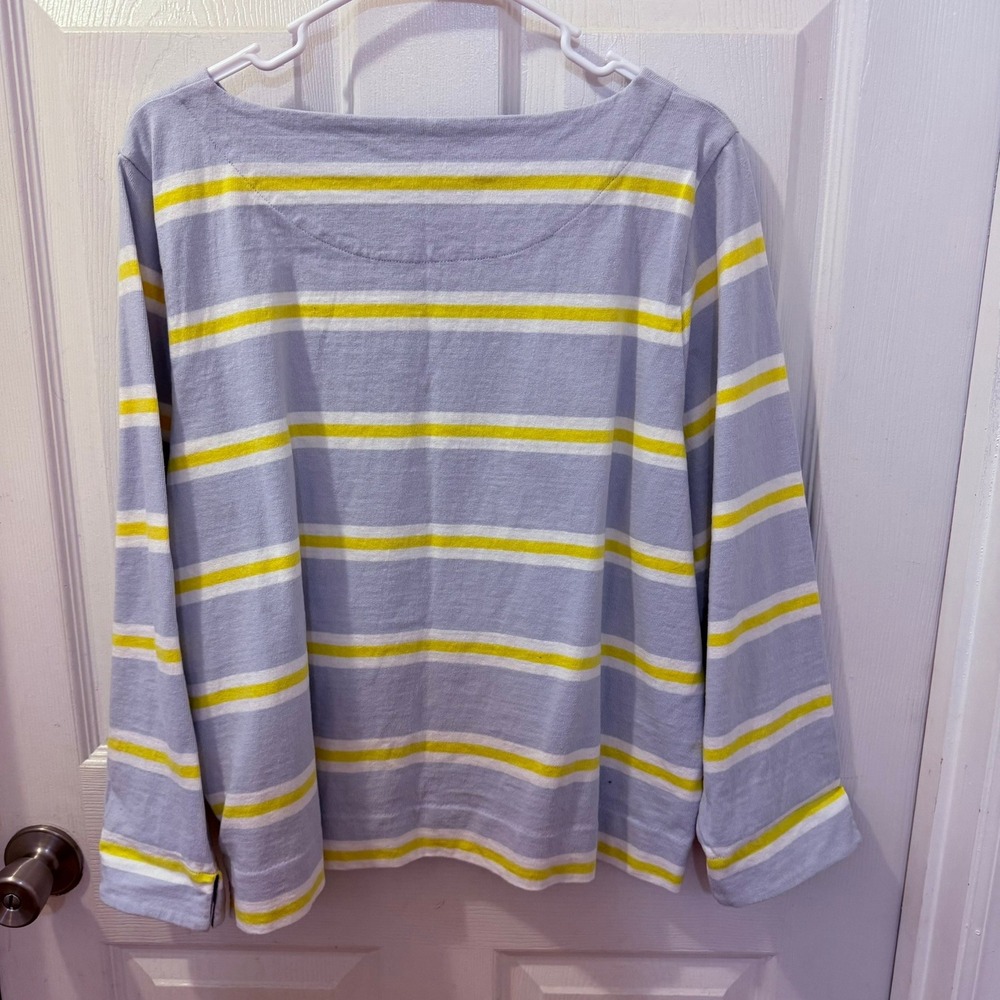 J Crew XL Striped Long Sleeve Boatneck Top Light Blue Yellow Cotton Coastal Chic - Picture 7 of 11